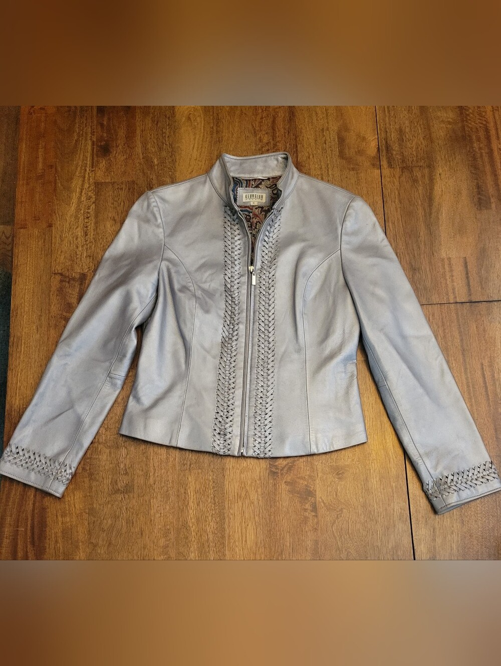 Georgiou Studio: Light Gray  Leather Zip-Front Jacket